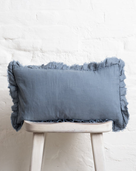 Tilly - Dusty Blue Linen frilled edge cushion - 2 sizes