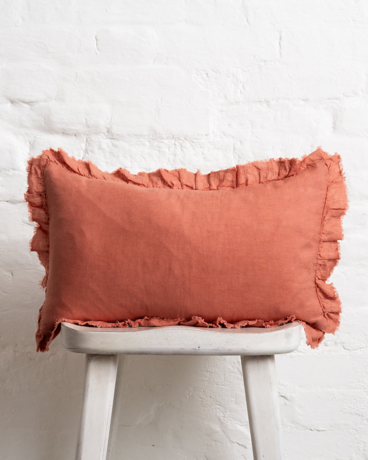 Tilly - Terracotta Linen frilled edge cushion - 2 sizes