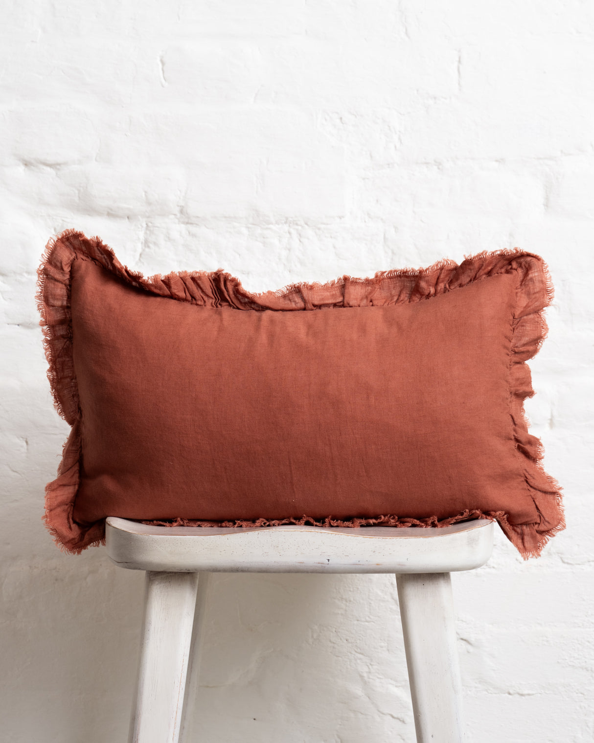 Tilly - Terracotta Linen frilled edge cushion - 2 sizes