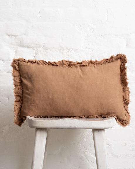 Tilly - Caramel Linen frilled edge cushion - 2 sizes