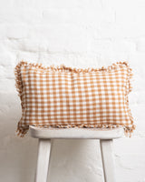 Tilly - Caramel Gingham Linen frilled edge cushion - 2 sizes