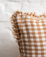 Tilly - Caramel Gingham Linen frilled edge cushion - 2 sizes