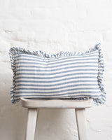 Tilly Ruffled Linen Cushion – Blue stripe - 2 sizes