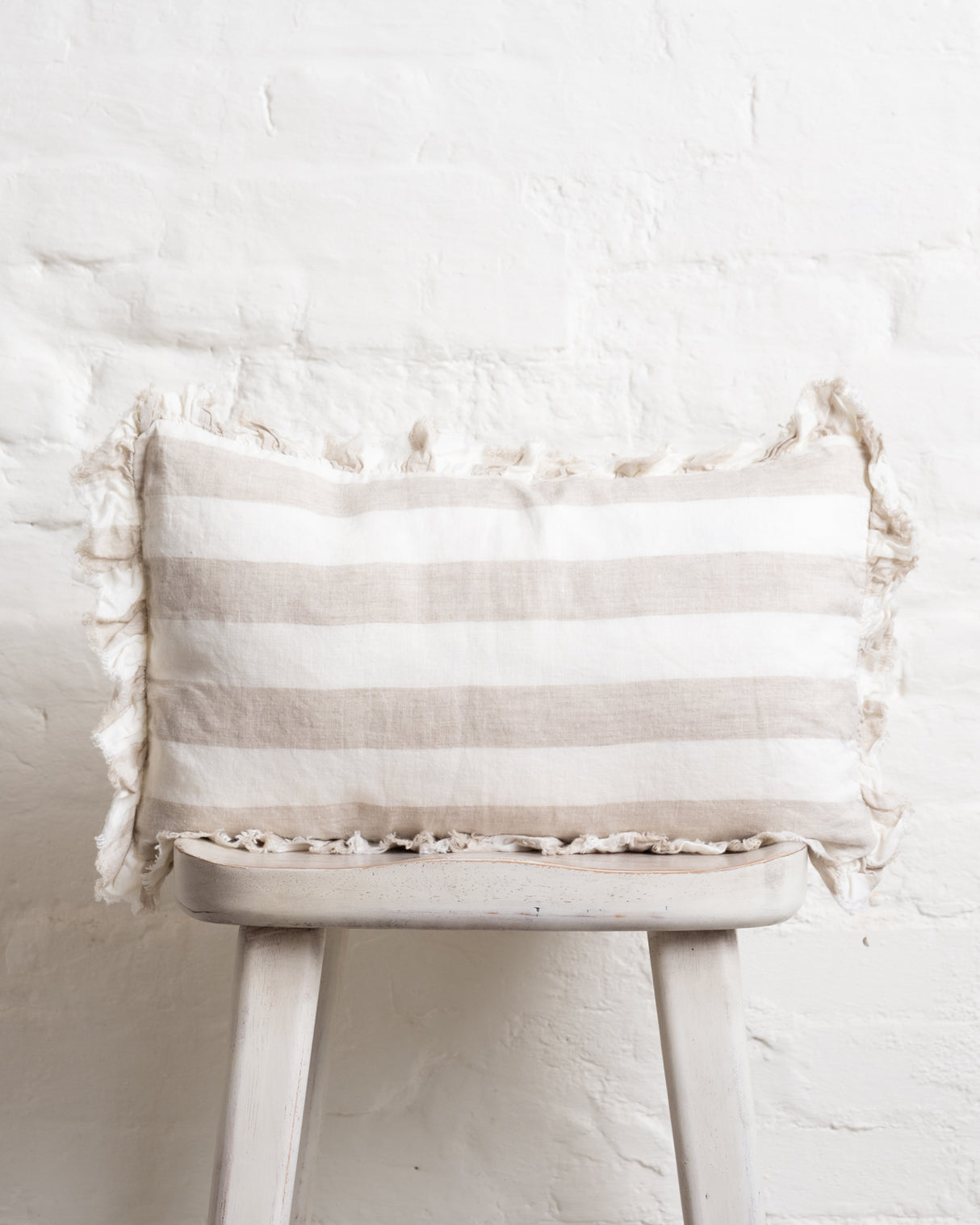 Tilly - Natural wide stripe Linen frilled edge cushion - 2 sizes