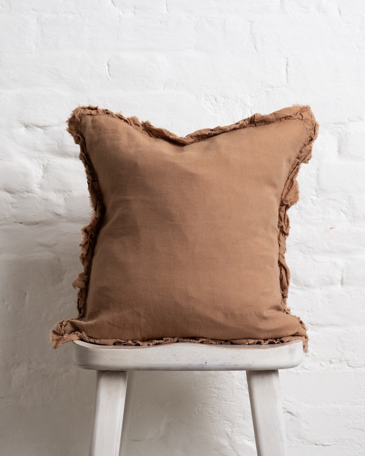 Tilly - Caramel Linen frilled edge cushion - 2 sizes