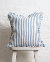 Tilly Ruffled Linen Cushion – Blue stripe - 2 sizes