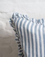 Tilly Ruffled Linen Cushion – Blue stripe - 2 sizes