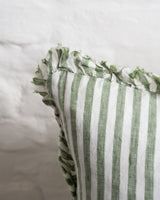 Tilly Ruffled Linen Cushion – Green stripe - 2 sizes
