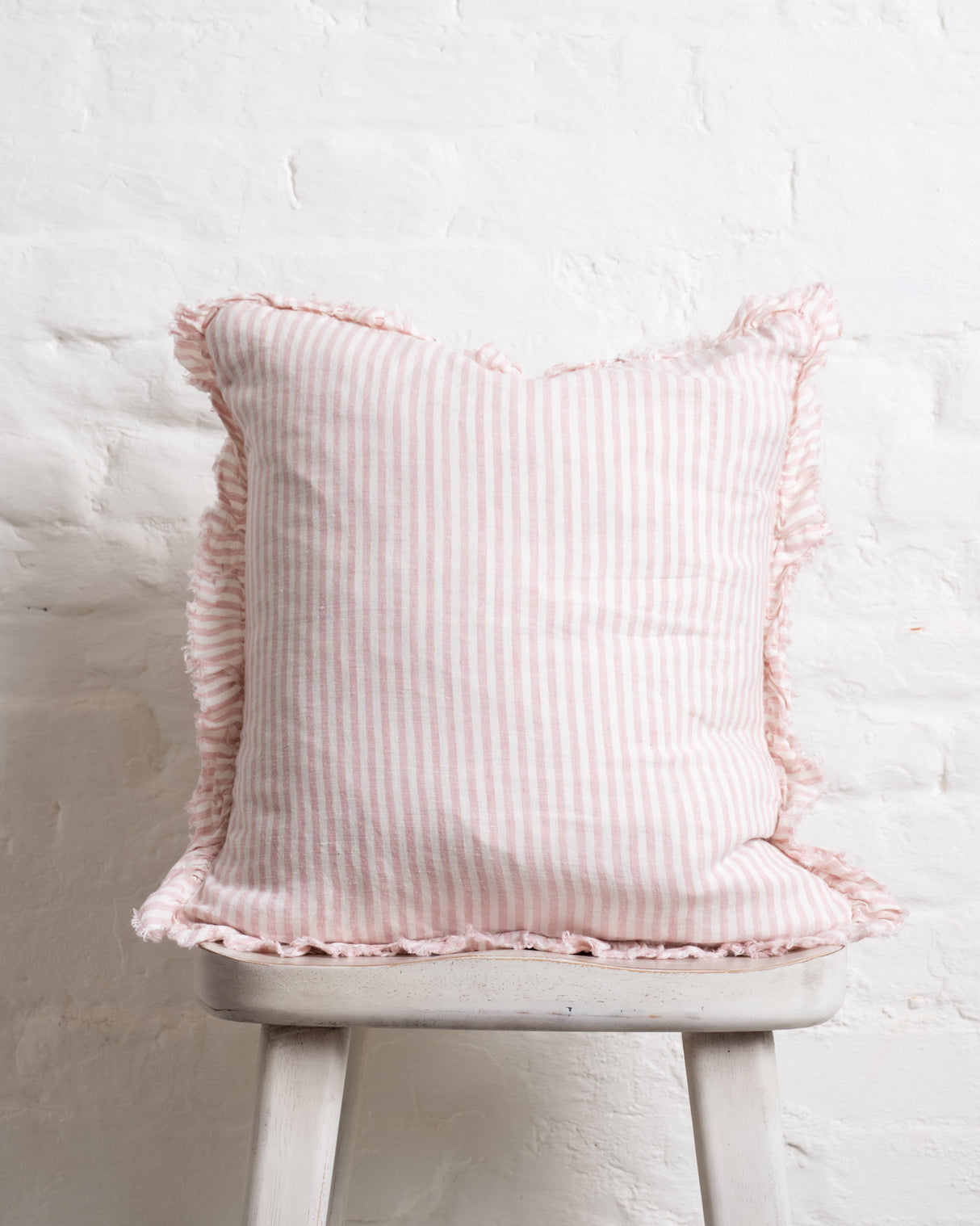 Tilly Ruffled Linen Cushion – Pink & Cream - 2 sizes