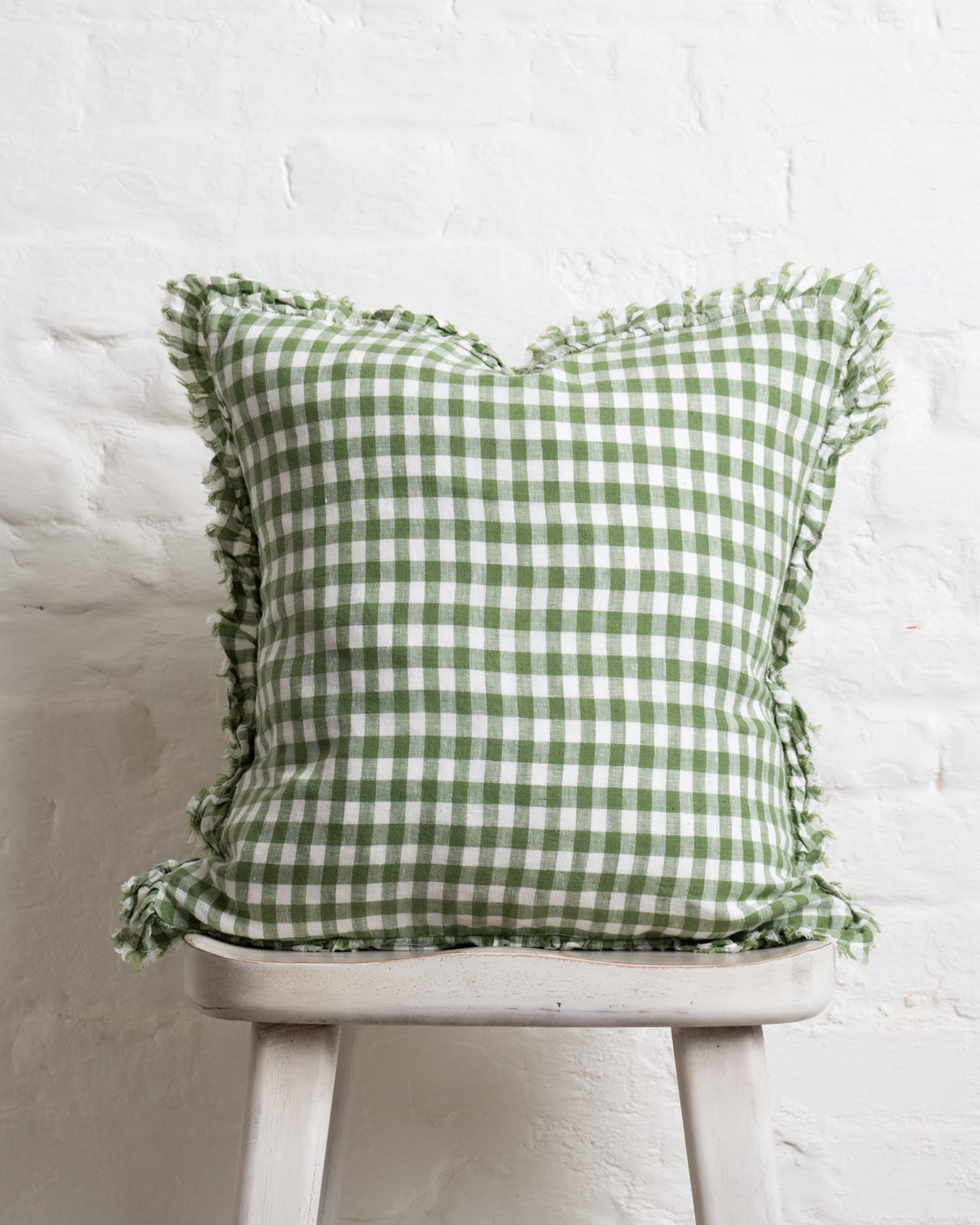 Tilly - Green Gingham Linen frilled edge cushion - 2 sizes