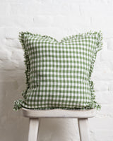 Tilly - Green Gingham Linen frilled edge cushion - 2 sizes