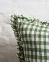 Tilly - Green Gingham Linen frilled edge cushion - 2 sizes