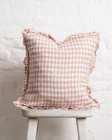 Tilly - pink Gingham Linen frilled edge cushion - 2 sizes