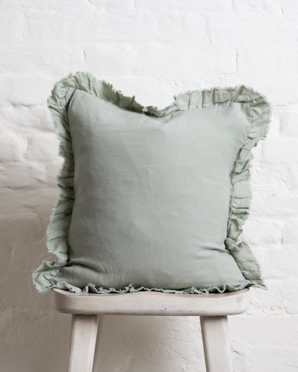 Tilly - Dusty Sage Linen frilled edge cushion - 2 sizes