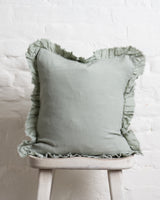 Tilly - Dusty Sage Linen frilled edge cushion - 2 sizes