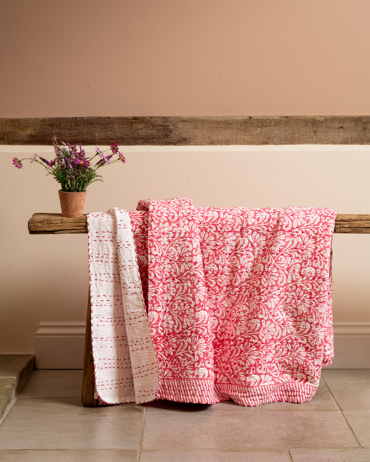 Kantha Throw - Fuchsia Pink