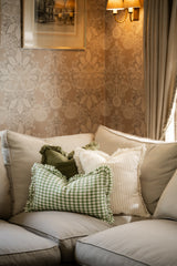 Tilly - Green Gingham Linen frilled edge cushion - 2 sizes