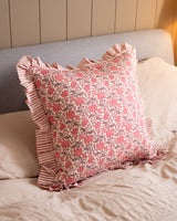 Block Print Pink Quilted Cushion 45cm