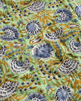Block print hand made Quilted Bedspread - Green/blue