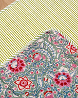 Traditional block print quilted placemat S/6 Green/Pink