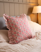 Block Print Pink Quilted Cushion 45cm