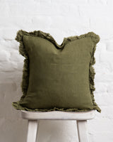 Tilly - Khaki Linen frilled edge cushion - 2 sizes
