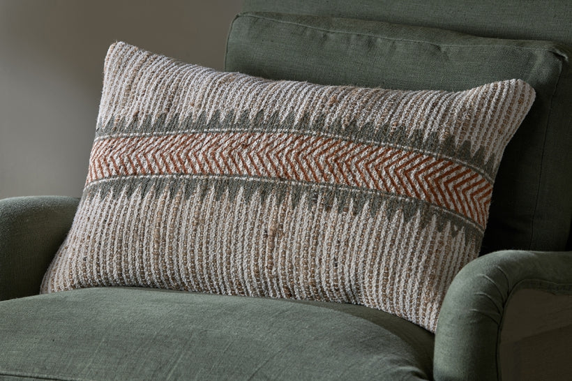 NKUKU Zairya Jute & Cotton Cushion Cover - Natural & Rust - 60 x 40cm