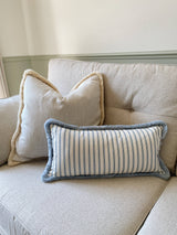 The Riley Blue Ticking Stripe Fringed Cushion