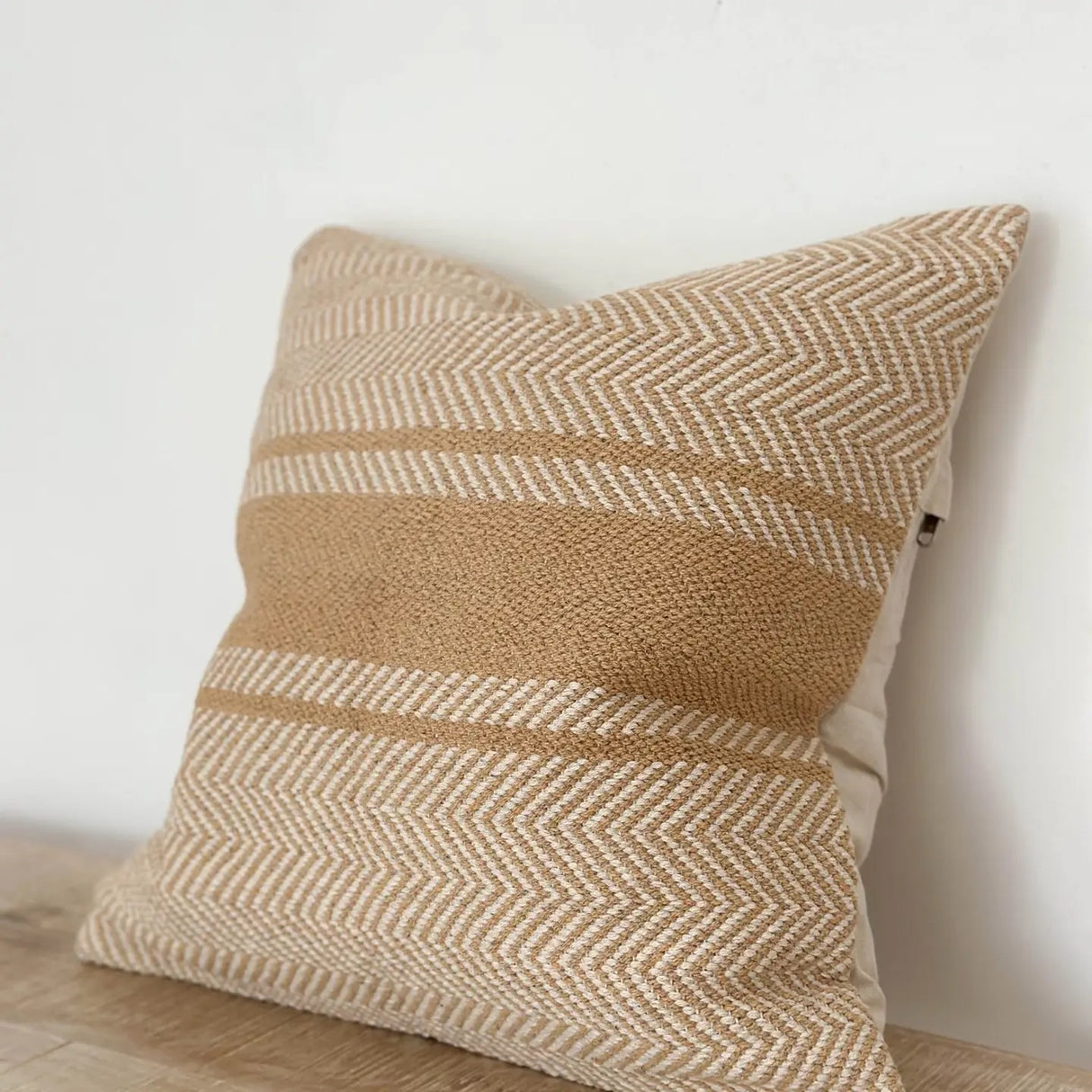 India Luxe Cotton Cushion Cover – Beige Herringbone