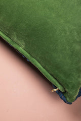 Blue on Green Velvet Floral Embroidered Cushion Cover