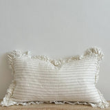 Hallie Ruffled Linen Cushion 50x30 – Olive Pinstripe