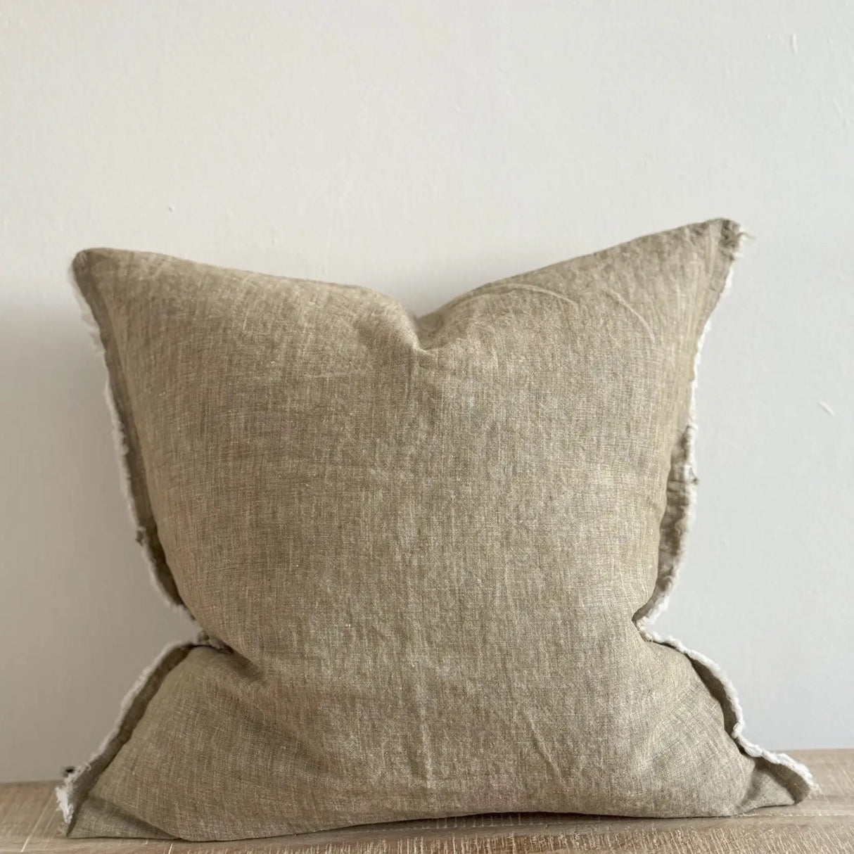 Esmee Fringed Linen Cushion 45cm – Washed Olive
