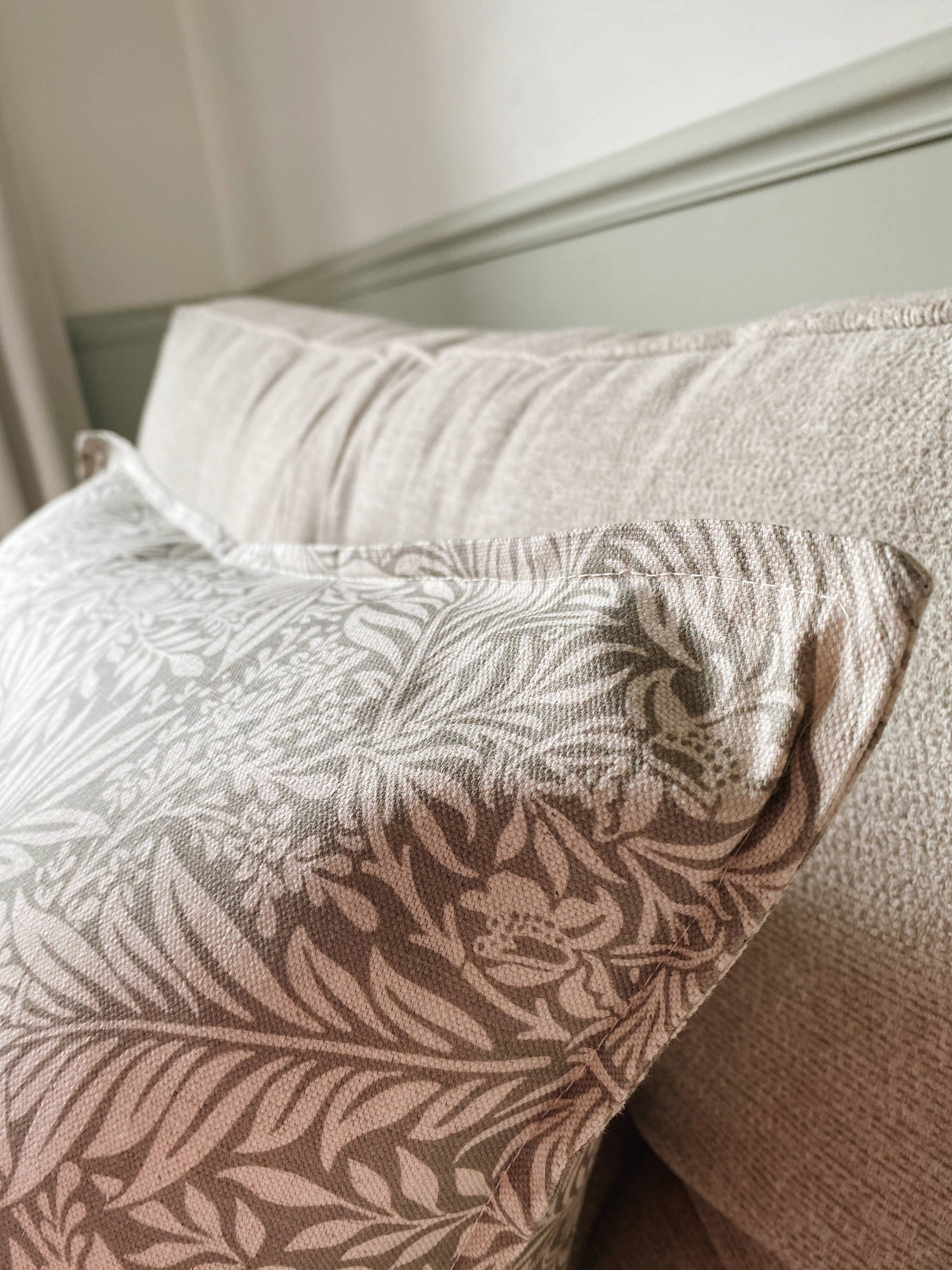 The Delilah Green Floral Oxford Edge Cushion