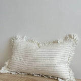 Hallie Ruffled Linen Cushion 50x30 – Olive Pinstripe