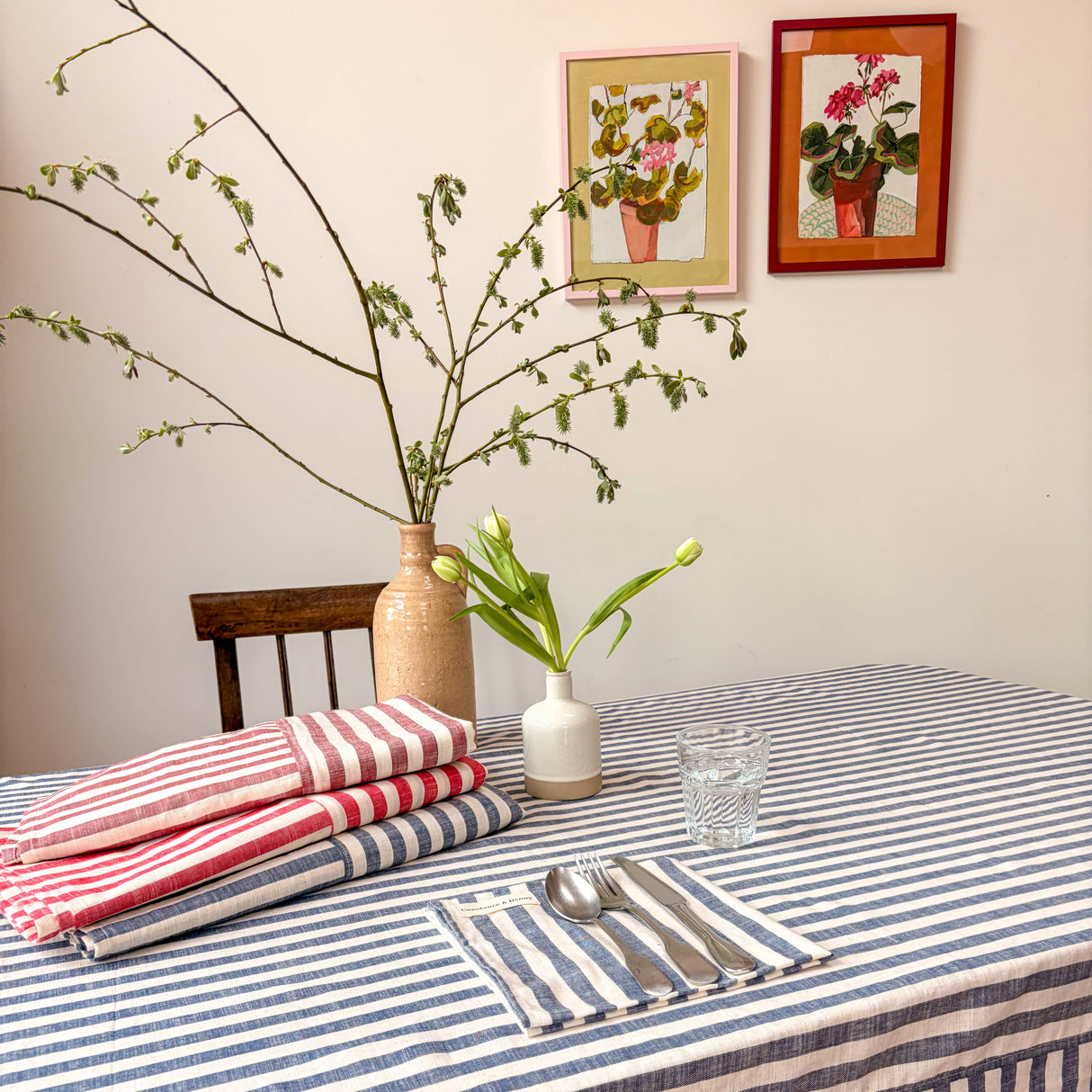 WOVEN INDIGO STRIPE TABLECLOTH – 100% Cotton | 150 x 280 cm