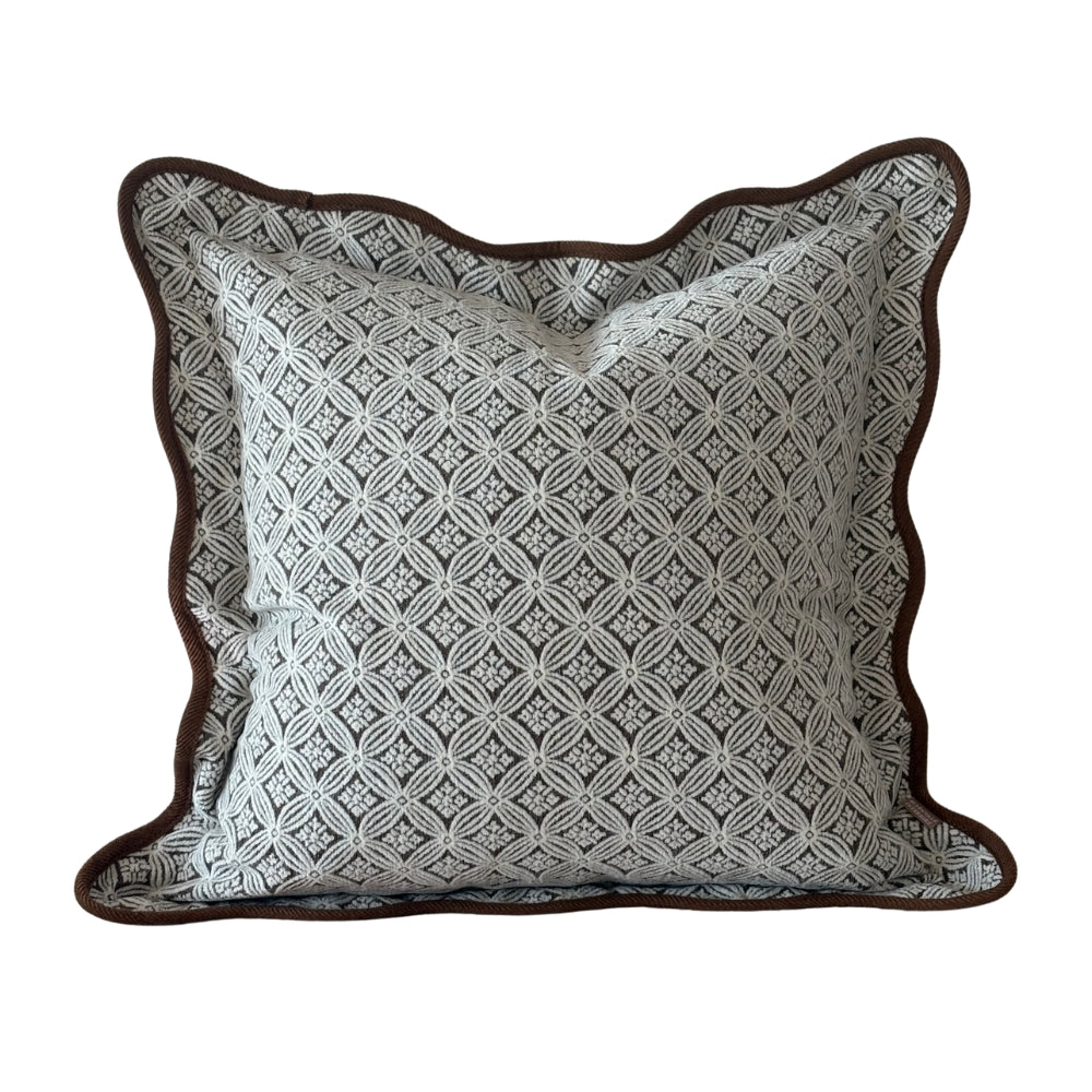 Chloe Brown Print Scalloped Edge Cushion 45cm