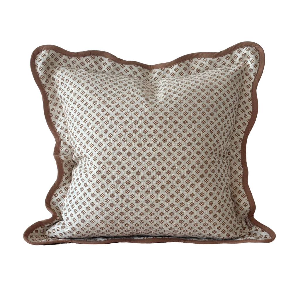 Chloe Light Brown Print Scalloped Edge Cushion 45x45
