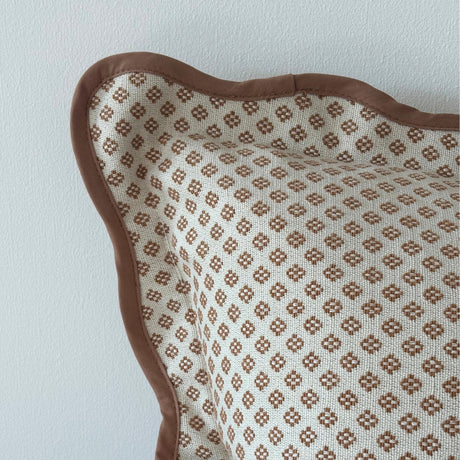 Chloe Light Brown Print Scalloped Edge Cushion 45x45