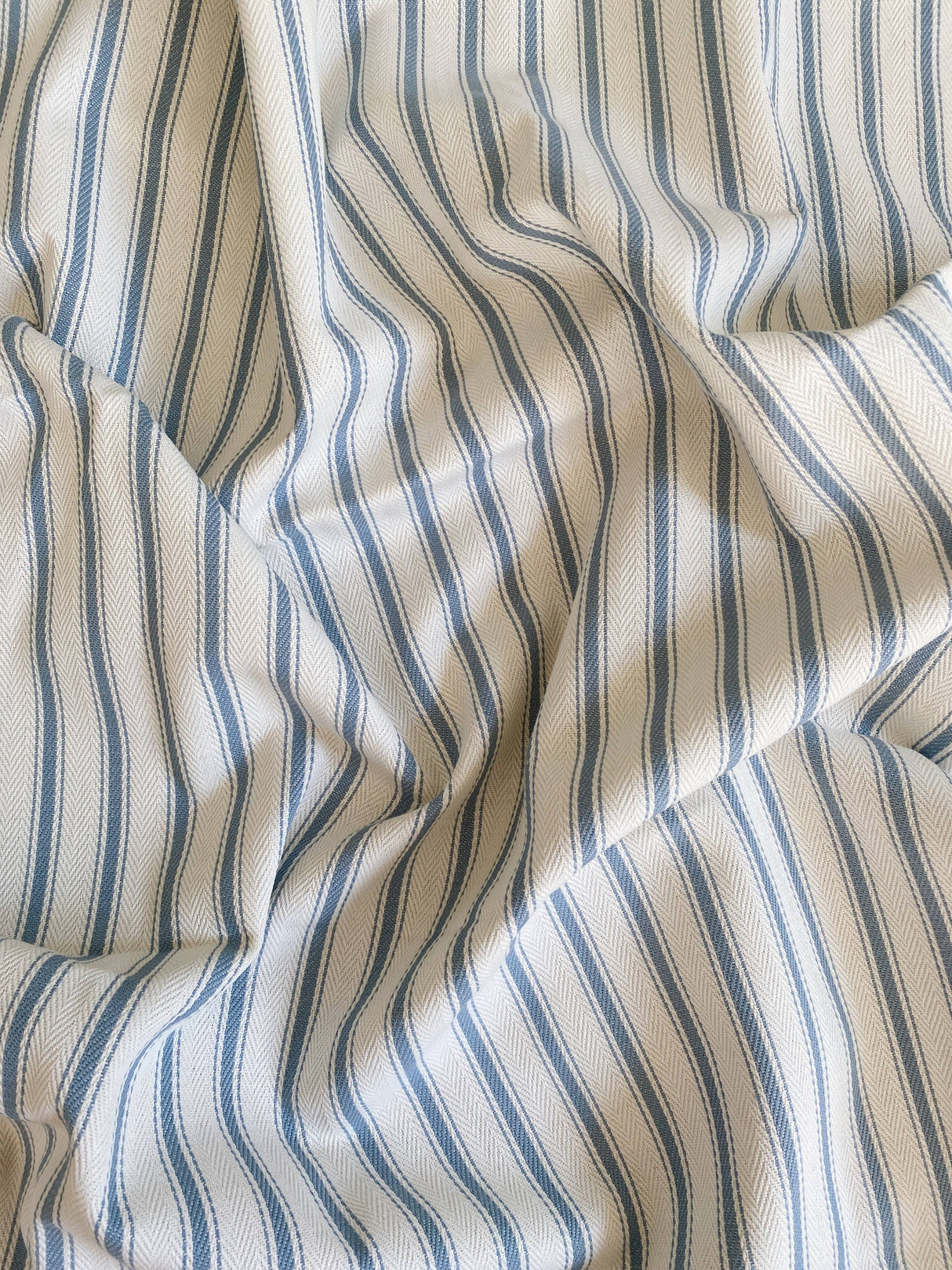The Riley Blue Ticking Stripe Fringed Cushion