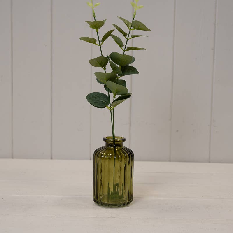 Olive Green Ribbed Glass Bottle