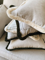 The Riley Green Ticking Stripe Fringed Cushion