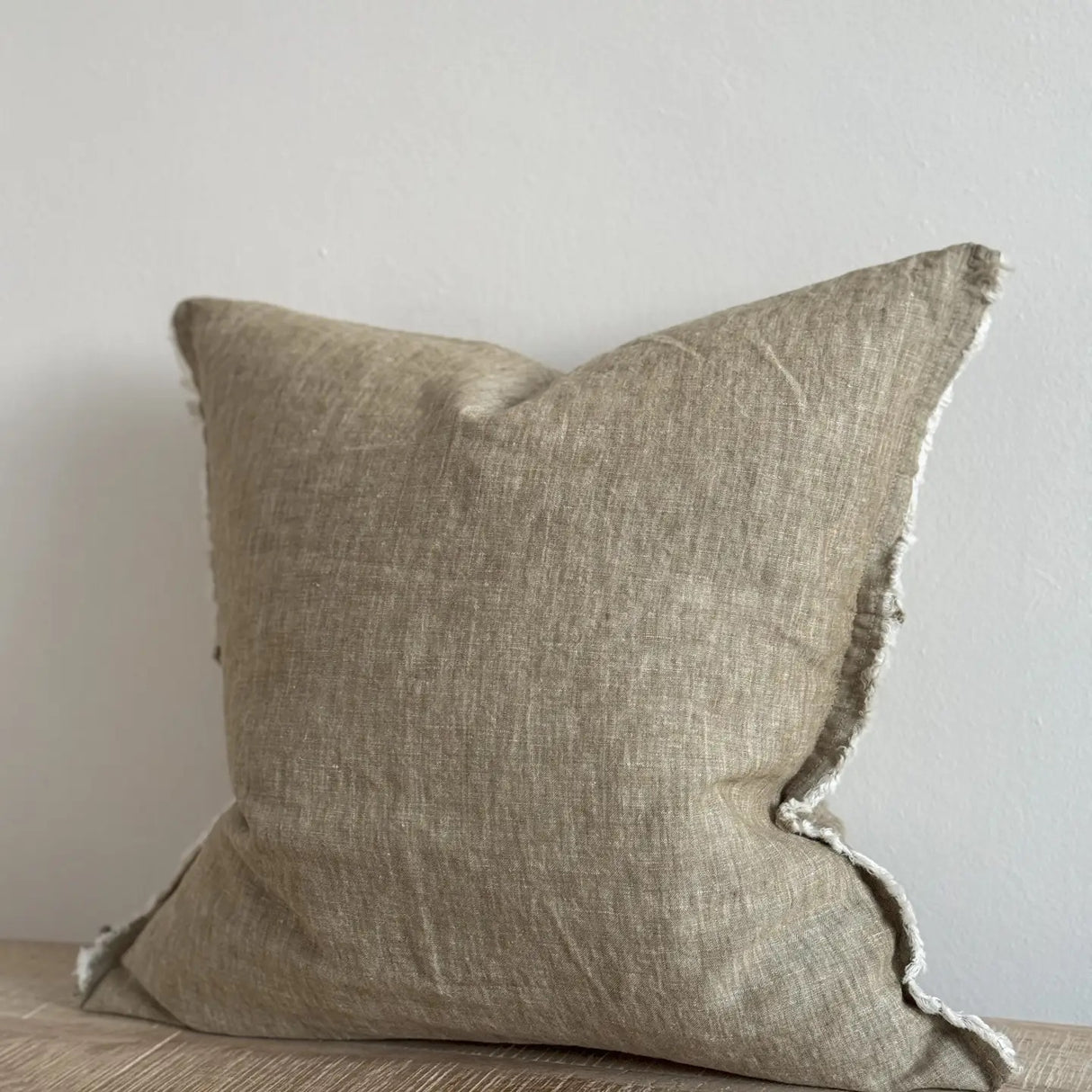 Esmee Fringed Linen Cushion 45cm – Washed Olive