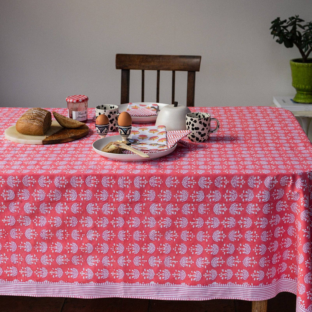 FAN CORAL hand block printed tablecloth - 2 sizes