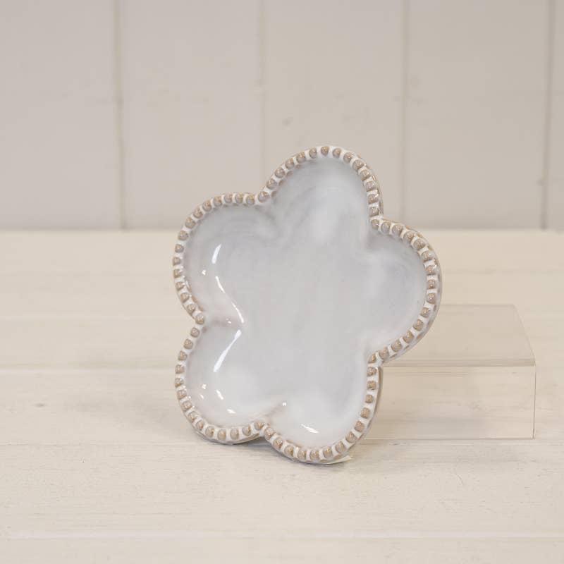 Natural Ceramic Flower Shaped Plate with Bobble Rim