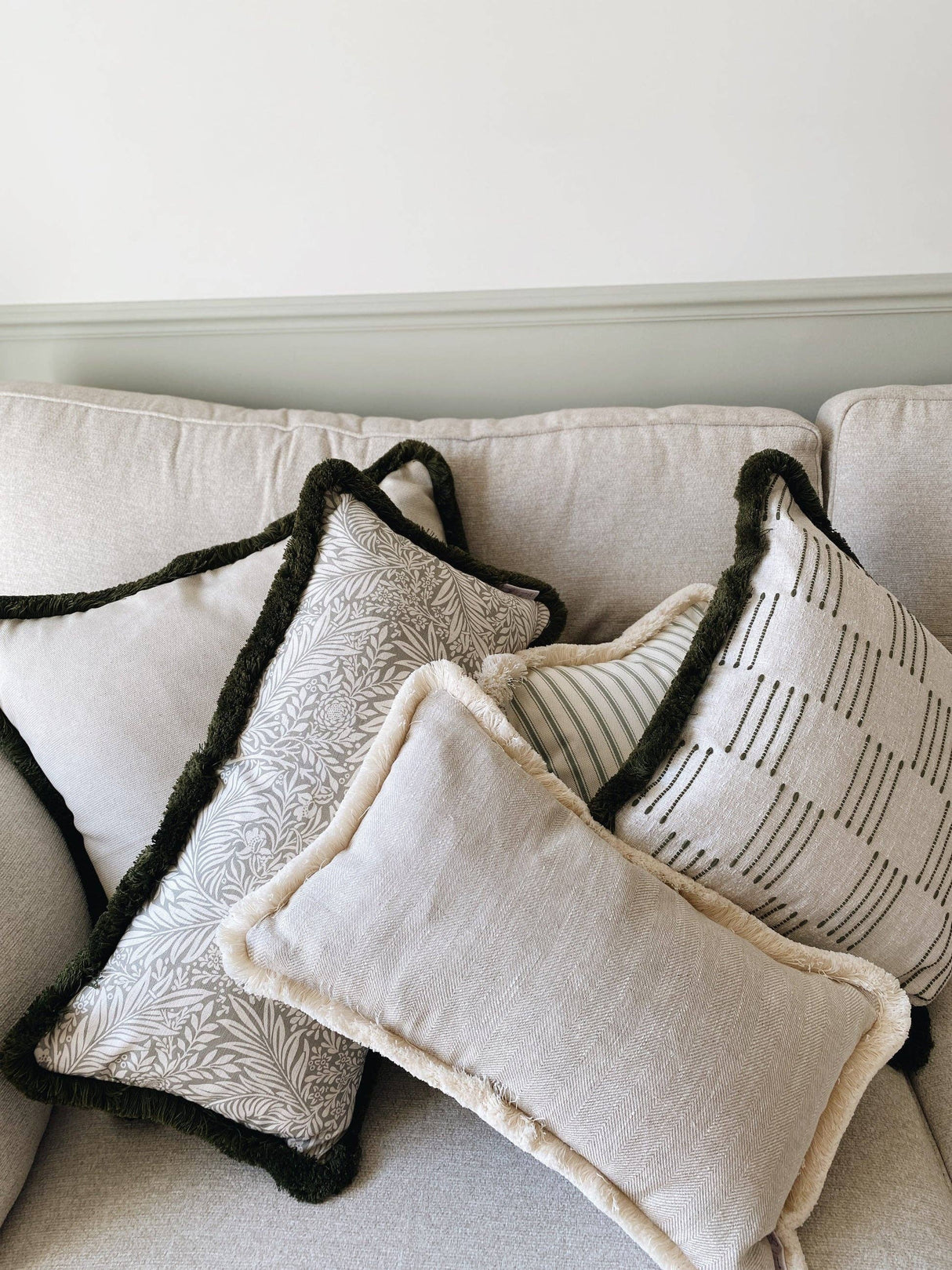 The Tilly Beige Linen Herringbone Fringed Cushion/2 Sizes