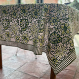 MEADOW GREEN hand block printed tablecloth - 2 sizes