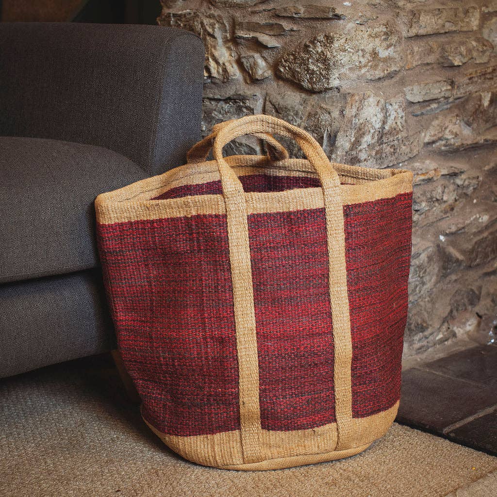 Pink And Black Jute Basket In Two Sizes