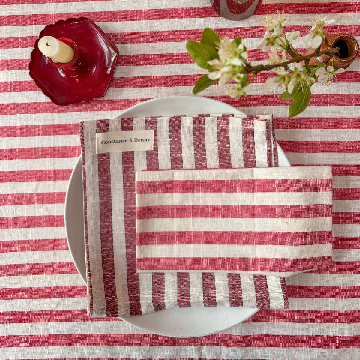 WOVEN POPPY STRIPE set of 4 cotton napkins