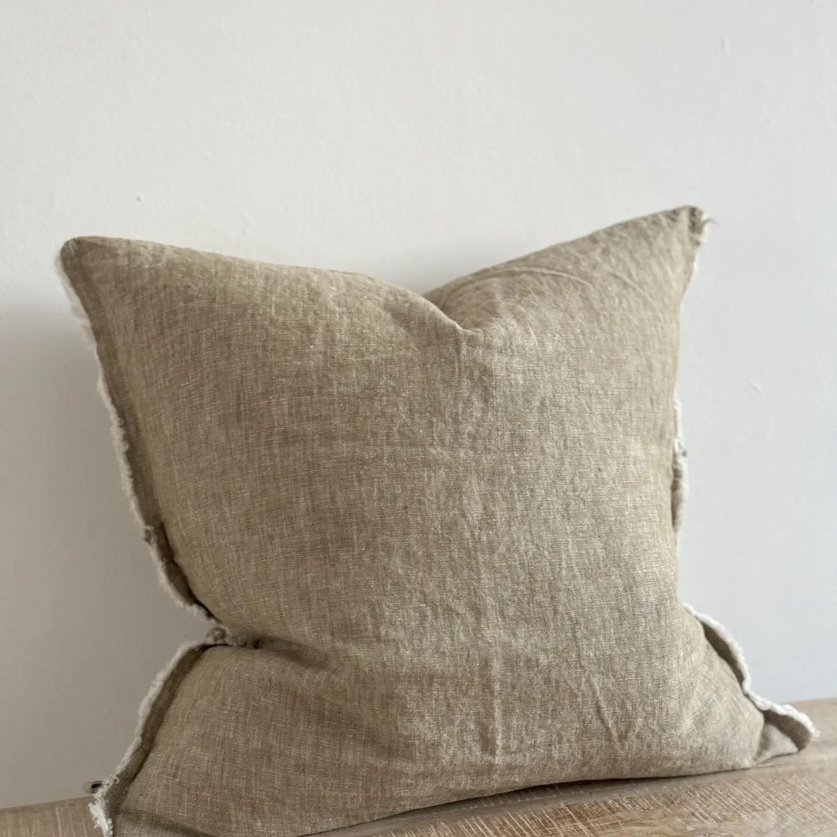 Esmee Fringed Linen Cushion 45cm – Washed Olive