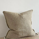Esmee Fringed Linen Cushion 45cm – Washed Olive